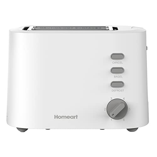 Homeart Staple 2-Slice Toaster - Stainless Steel With Removable Crumb Tray, Adjustable Browning Control With Multiple Settings to Cancel, Defrost and Bagel - 900W, White