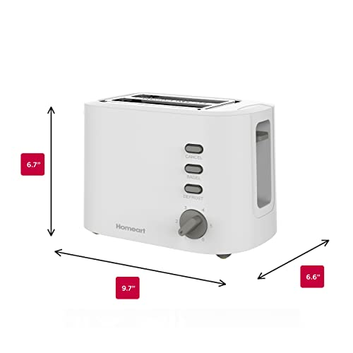 Homeart Staple 2-Slice Toaster - Stainless Steel With Removable Crumb Tray, Adjustable Browning Control With Multiple Settings to Cancel, Defrost and Bagel - 900W, White