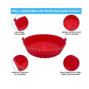 6.7 inch reusable silicone air fryer baskets; heat-resistant simple to clean. Silicone Pot for Air Fryer Oven Accessories, (Blue + Red)