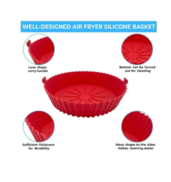 6.7 inch reusable silicone air fryer baskets; heat-resistant simple to clean. Silicone Pot for Air Fryer Oven Accessories, (Blue + Red)