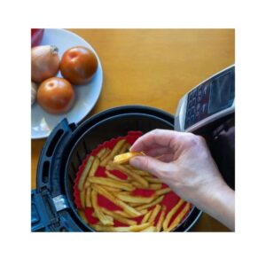 6.7 inch reusable silicone air fryer baskets; heat-resistant simple to clean. Silicone Pot for Air Fryer Oven Accessories, (Blue + Red)