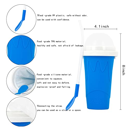 SBOQIXFM Slushie Maker Cup，Milkshake Maker Slushy Machine with，Magic Quick Frozen Smoothies Cup， DIY Homemade Squeeze Icy Cup (blue)