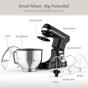 FIMEI Stand Mixer, 5.5 Qt Food Mixer, 6-Speed Tilt-Head Kitchen Mixer (Dough Hook and Beater with Ceramic Glaze, Whisk), Lower Noise, Anti-Slip (Black)