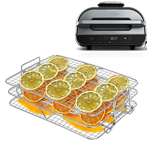 Air Fryer Rack Compatible with Ninja Foodi Grill XL Air Fryer FG551 IG601 IG651 Air Fryer Indoor Grill， Come with Basting Brush, Spatula and Kitchen Tongs