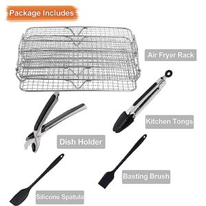 Air Fryer Rack Compatible with Ninja Foodi Grill XL Air Fryer FG551 IG601 IG651 Air Fryer Indoor Grill， Come with Basting Brush, Spatula and Kitchen Tongs