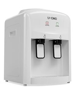 umomo top loading water cooler dispenser, countertop water cooler dispenser, holds 3 or 5 gallon bottle, hot & cold water, for home and office use, white(water bottle not included)
