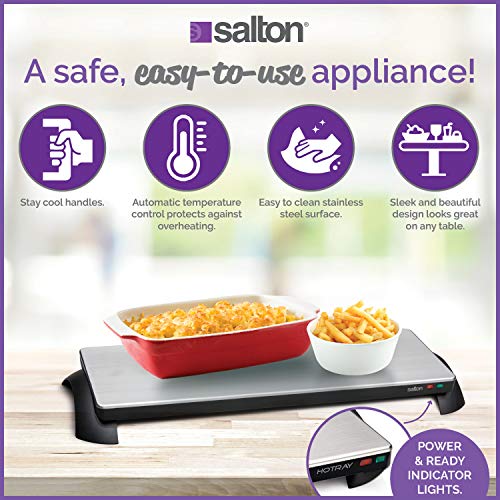 Cordless Warming Tray by Salton | Medium Electric Hot Plate | Cooking, Serving & Warming Tray | 23-3/4” x 7-3/4” Hot Plate