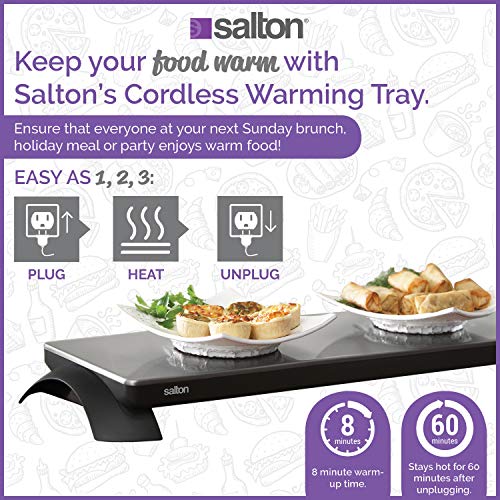 Cordless Warming Tray by Salton | Medium Electric Hot Plate | Cooking, Serving & Warming Tray | 23-3/4” x 7-3/4” Hot Plate