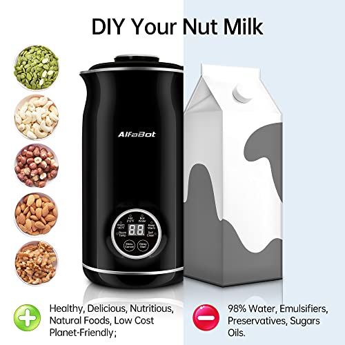 Nut Milk Maker, AlfaBot Soy Milk Machine Automatic Almond Milk Machine for Homemade Plant-Based Milk, Oat, Soy, Almond Cow and Dairy Free Beverages, 20 oz Soy Milk Maker with Delay Start/Keep Warm/Self-Cleaning, Black