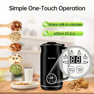 Nut Milk Maker, AlfaBot Soy Milk Machine Automatic Almond Milk Machine for Homemade Plant-Based Milk, Oat, Soy, Almond Cow and Dairy Free Beverages, 20 oz Soy Milk Maker with Delay Start/Keep Warm/Self-Cleaning, Black