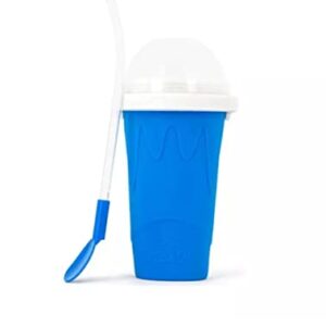 Slushy Cup – 10.6 x 20.6 cm Slushy Maker Cup with Lids & 2 in 1 Straw and Spoon – Quick Ice Maker Cup for Kids & Adults, Summer Homemade DIY Smoothies Slushy Maker Cup - 400 ml (Blue)