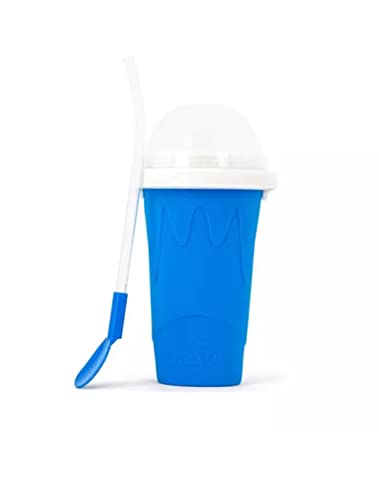 Slushy Cup – 10.6 x 20.6 cm Slushy Maker Cup with Lids & 2 in 1 Straw and Spoon – Quick Ice Maker Cup for Kids & Adults, Summer Homemade DIY Smoothies Slushy Maker Cup - 400 ml (Blue)