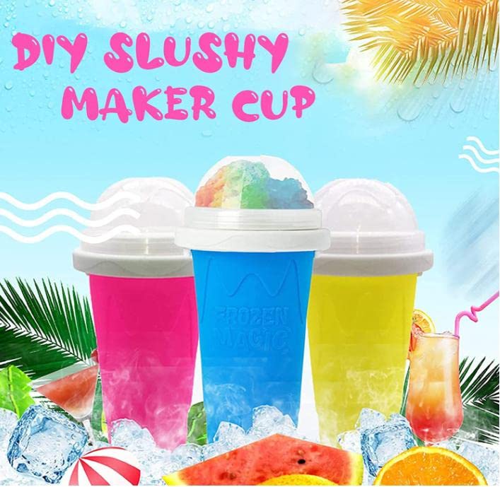 Slushy Cup – 10.6 x 20.6 cm Slushy Maker Cup with Lids & 2 in 1 Straw and Spoon – Quick Ice Maker Cup for Kids & Adults, Summer Homemade DIY Smoothies Slushy Maker Cup - 400 ml (Blue)