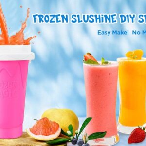 Slushy Cup – 10.6 x 20.6 cm Slushy Maker Cup with Lids & 2 in 1 Straw and Spoon – Quick Ice Maker Cup for Kids & Adults, Summer Homemade DIY Smoothies Slushy Maker Cup - 400 ml (Blue)