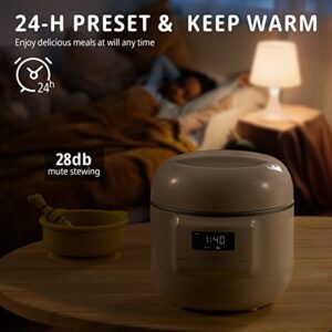 MEEDEER Slow Cooker White, Small Slow cooker 1QT, Smart Appointment, Ceramic Interior pot, Automatic Multi-function Rice Cooker, Elecric Stew, Yogurt Maker Keep Warmer