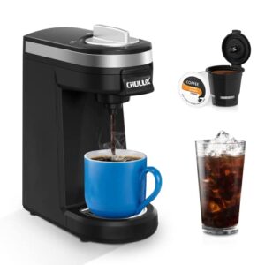 chulux single serve coffee maker for k cup capsule travel slim coffee machine brewer with reusable filter for ground coffee &tea, one button fast brewing single cup reservoir for fresh water