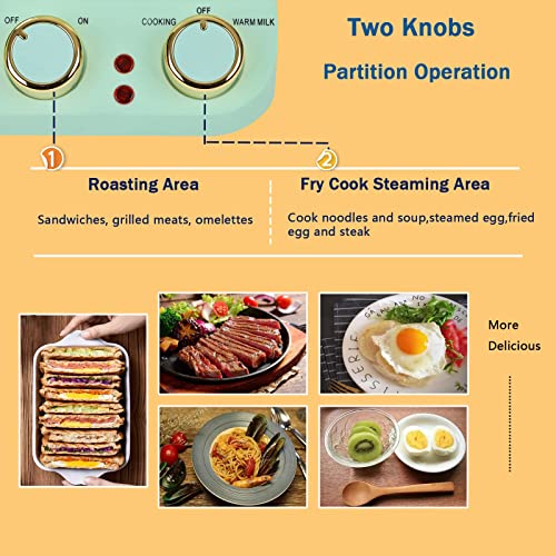 Mindore 3 in 1 Breakfast Station, Electric Retro Toaster Breakfast Machine Sandwich Maker with Detachable Non-stick Coating Plate,Stockpot with Glass Lid,Frying Pan, Household Breakfast Appliances