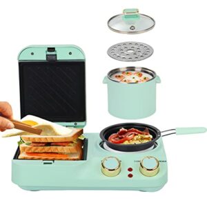 Mindore 3 in 1 Breakfast Station, Electric Retro Toaster Breakfast Machine Sandwich Maker with Detachable Non-stick Coating Plate,Stockpot with Glass Lid,Frying Pan, Household Breakfast Appliances