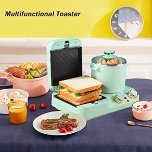 Mindore 3 in 1 Breakfast Station, Electric Retro Toaster Breakfast Machine Sandwich Maker with Detachable Non-stick Coating Plate,Stockpot with Glass Lid,Frying Pan, Household Breakfast Appliances