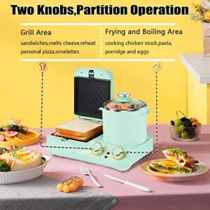 Mindore 3 in 1 Breakfast Station, Electric Retro Toaster Breakfast Machine Sandwich Maker with Detachable Non-stick Coating Plate,Stockpot with Glass Lid,Frying Pan, Household Breakfast Appliances