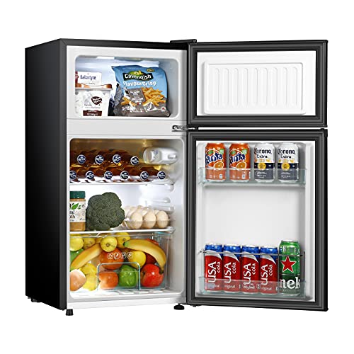 HAILANG 3.2 Cu.ft Mini Fridge with Freezer, 2 Door Compact Refrigerator with Low Noise, For Bedroom, Living Room, Dorm, Kitchen, Office (Black)