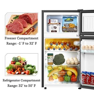 HAILANG 3.2 Cu.ft Mini Fridge with Freezer, 2 Door Compact Refrigerator with Low Noise, For Bedroom, Living Room, Dorm, Kitchen, Office (Black)