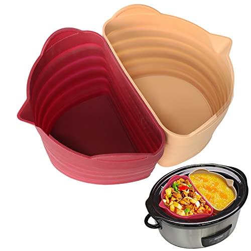 YCQQPRO Silicone Slow Cooker Liners Divider, Leakproof Reusable Silicone 6QT Oval Crockpot Divider Insert, Diwasher Safe Cooking Liner for 6 Quart Slow Cooker Kitchen Accessories (Rose & Skin)