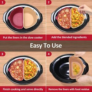 YCQQPRO Silicone Slow Cooker Liners Divider, Leakproof Reusable Silicone 6QT Oval Crockpot Divider Insert, Diwasher Safe Cooking Liner for 6 Quart Slow Cooker Kitchen Accessories (Rose & Skin)