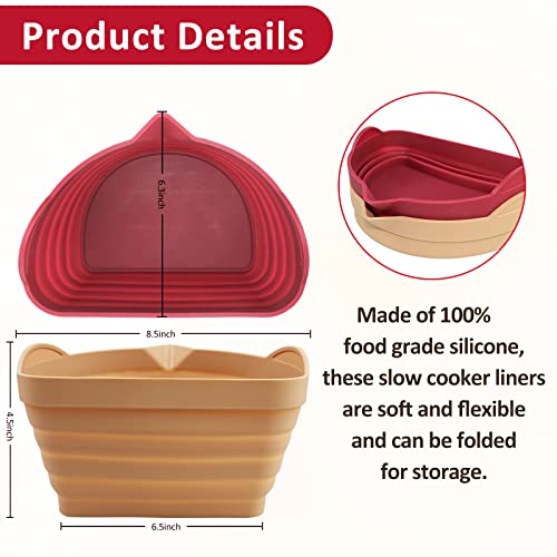 YCQQPRO Silicone Slow Cooker Liners Divider, Leakproof Reusable Silicone 6QT Oval Crockpot Divider Insert, Diwasher Safe Cooking Liner for 6 Quart Slow Cooker Kitchen Accessories (Rose & Skin)