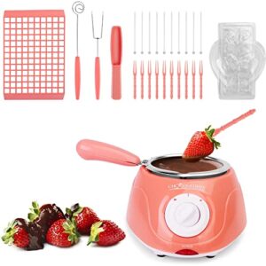 outamateur upgraded melting fondue set,mini electric chocolate melting pot,chocolate fondue fountain,warmer machine for milk chocolate,cheese,butter,candy (pink)