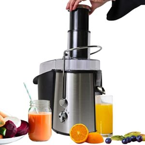 total chef juicin' juicer wide mouth centrifugal juice extractor, 3" wide feed chute, 700w, 2 speeds, surgical steel blade, easy to clean, juicing machine for fruits, vegetables, greens, almond milk