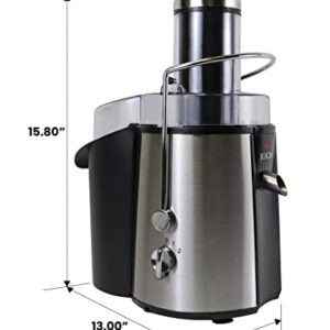 Total Chef Juicin' Juicer Wide Mouth Centrifugal Juice Extractor, 3" Wide Feed Chute, 700W, 2 Speeds, Surgical Steel Blade, Easy to Clean, Juicing Machine for Fruits, Vegetables, Greens, Almond Milk