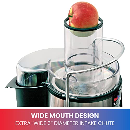 Total Chef Juicin' Juicer Wide Mouth Centrifugal Juice Extractor, 3" Wide Feed Chute, 700W, 2 Speeds, Surgical Steel Blade, Easy to Clean, Juicing Machine for Fruits, Vegetables, Greens, Almond Milk