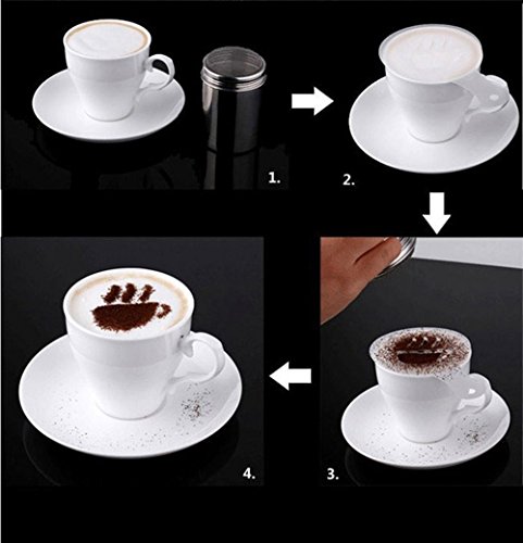 RayLineDo® Stainless Steel Electric Milk Frother Handheld Coffee Foam Maker Whisk Battery Operated + 2 Sets Cappuccino Coffee Stencils Template Strew Flowers Pad Duster Spray Art