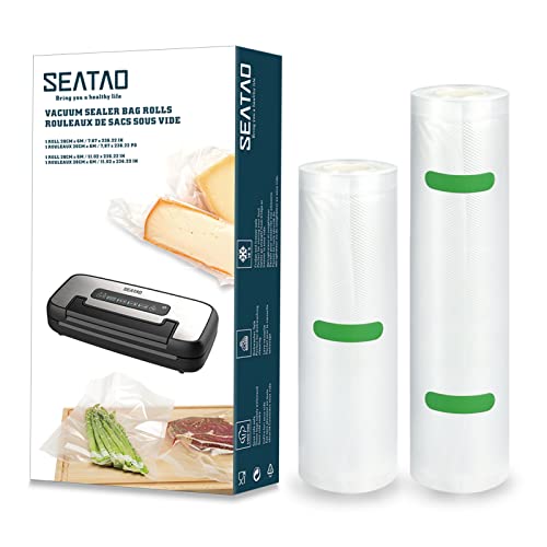 Vacuum Sealer Bags, SEATAO 2 Pack 1 Roll 11" x 20' and 1 Roll 8" x 20' vacuum seal bags for food, Environmentally Friendly Degradable Material, Double Side Air Channel, Mircowave & Freezer, Sous Vide cooking