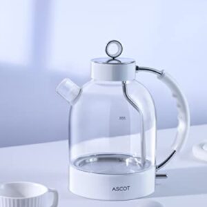 ASCOT Electric Kettle, Glass Electric Tea Kettle Gifts for Men/Women/Family 1.6L 1500W Borosilicate Glass Tea Heater, with Auto Shut-Off and Boil-Dry Protection (Polar White)