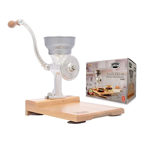 Corona Cast Iron Corn and Grain Mill with Wooden Table, Corn Grinder, Grain Mill, Manual Grinder with Table For Corn, Rice, Lentils, Chickpeas, Cast Iron Grinder For Domestic Use, Anti-Rust By Corona