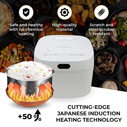 Buffalo White IH SMART COOKER, Rice Cooker and Warmer, 1 L, 5 cups of rice, Non-Coating inner pot, Efficient, Multiple function, Induction Heating (5 cups)