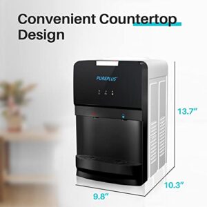 PUREPLUS Water Cooler Top Loading Countertop Water Cooler Dispenser, Hot & Cold Water, Child Safety Lock, Holds 3 or 5 Gallon Bottles, Compression Refrigeration Technology, White