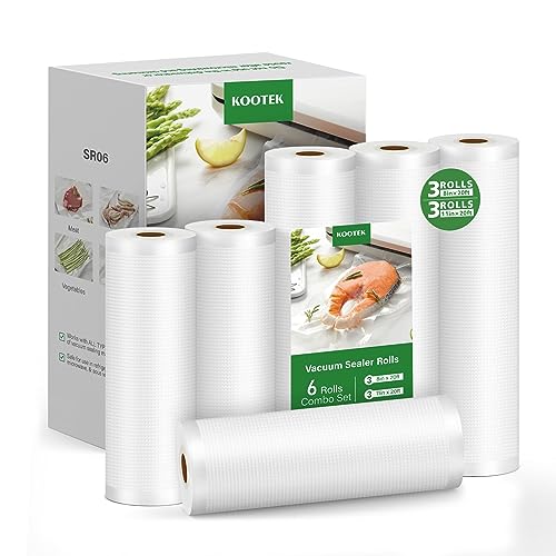 Kootek Vacuum Sealer Bags, 3 Rolls 8"x20' and 3 Rolls 11"x20' (6 Pack, Total 120 feet), Commercial Grade, BPA Free Food Vac Bags Rolls for Storage, Meal Prep or Sous Vide