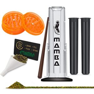 mamba 7pc hand herb grinder set. manual 4-in-1 system for pre-rolled paper cones to grind, fill, pack and store