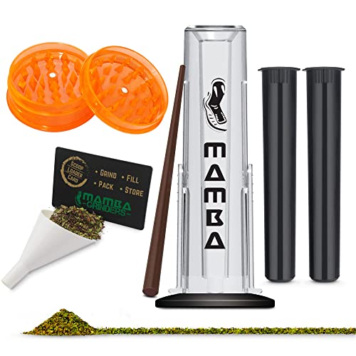 Mamba 7pc Hand Herb Grinder Set. Manual 4-in-1 System for Pre-Rolled Paper Cones to Grind, Fill, Pack and Store