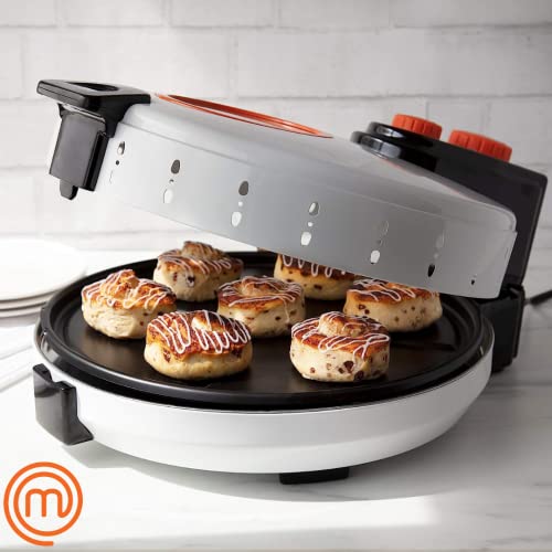 MasterChef Pizza Maker- Electric Rotating 12 Inch Non-stick Calzone Cooker -Countertop Indoor OutdoorTableTop Oven, Reheat Calzone, Quesadilla for Crisp Crust w Adjustable Temperature Control, Gift