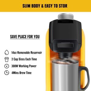 FORDWALT Coffee Maker for Dewalt 20V Max Battery (Battery Not Included), 2 in 1 Portable Single-Serve Brewer for K-Cup Pods and Ground Coffee, Coffee Brewer for Outdoor Camping, Travel, Home