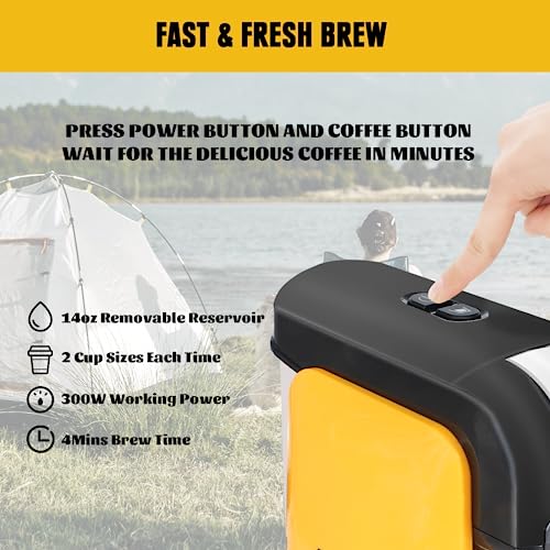 FORDWALT Coffee Maker for Dewalt 20V Max Battery (Battery Not Included), 2 in 1 Portable Single-Serve Brewer for K-Cup Pods and Ground Coffee, Coffee Brewer for Outdoor Camping, Travel, Home