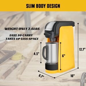 FORDWALT Coffee Maker for Dewalt 20V Max Battery (Battery Not Included), 2 in 1 Portable Single-Serve Brewer for K-Cup Pods and Ground Coffee, Coffee Brewer for Outdoor Camping, Travel, Home