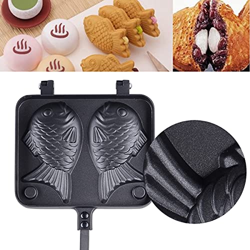 Hovico Taiyaki Japanese Fish-Shaped Pancake Double Pan, Waffle Cake Maker Pan Fish-Shaped Pancake Double Pan Mold for Home DIY Cooking Party Dessert