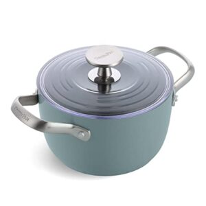 greenpan healthy ceramic nonstick, 2qt rice grains and soup maker, caldero pot with lid, pfas-free, induction, dishwasher safe, oven safe, smokey blue