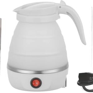 Foldable Electric Kettle,Upgraded Food Grade Silicone,600ML Small Portable Travel Electric Kettle, 400W Travel Electric Kettle, 110V US Plug (White)