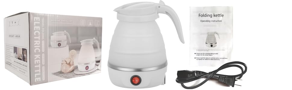 Foldable Electric Kettle,Upgraded Food Grade Silicone,600ML Small Portable Travel Electric Kettle, 400W Travel Electric Kettle, 110V US Plug (White)